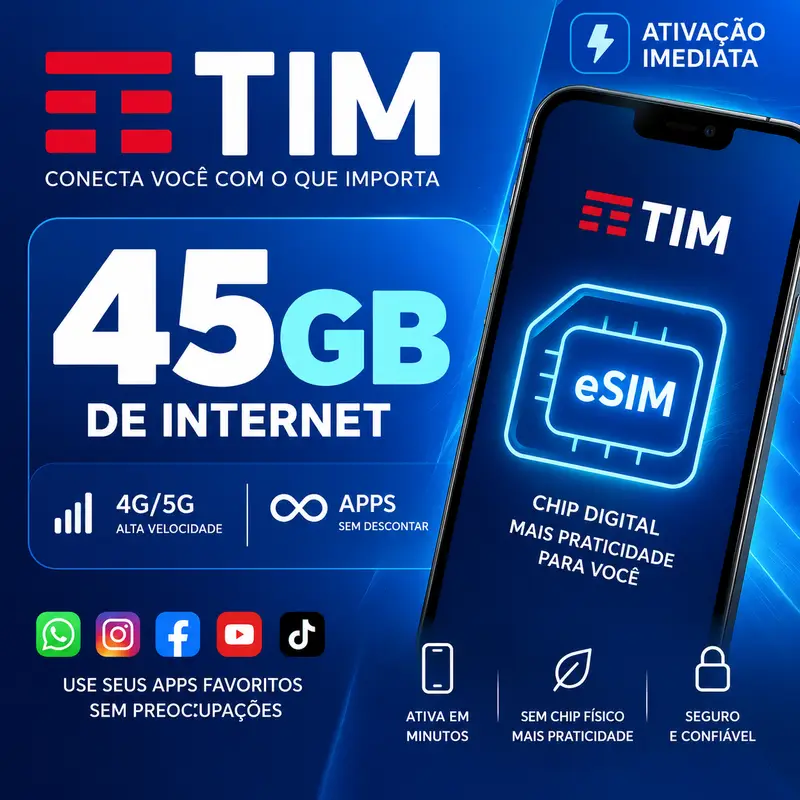 E-SIM TIM 45GB (INTERNET ILIMITADA POR +2 MES)